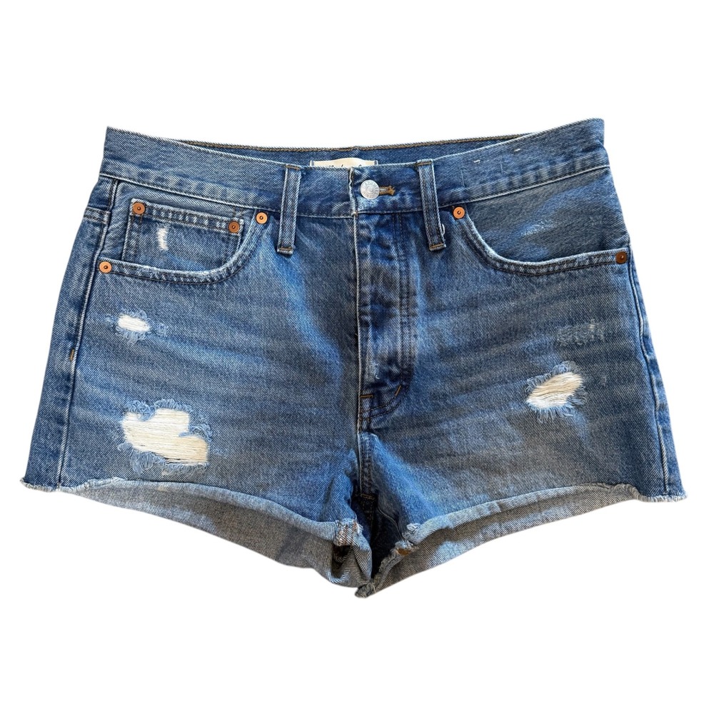 Madewell Relaxed Denim Shorts Size 27 Homecrest Wash‎ Distress Button Fly MC641